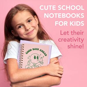 Pink Green Aesthetic Hardcover Notebooks for Work, A5 size 5.8 x 8.3 inch, Cute Notebooks for School 4 Pack, Retro Notebooks College Ruled, Cute Spiral Journal for Women, Kids Back to School Notebook