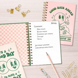 Pink Green Aesthetic Hardcover Notebooks for Work, A5 size 5.8 x 8.3 inch, Cute Notebooks for School 4 Pack, Retro Notebooks College Ruled, Cute Spiral Journal for Women, Kids Back to School Notebook