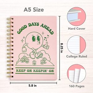 Pink Green Aesthetic Hardcover Notebooks for Work, A5 size 5.8 x 8.3 inch, Cute Notebooks for School 4 Pack, Retro Notebooks College Ruled, Cute Spiral Journal for Women, Kids Back to School Notebook