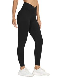 women's v cross waist yoga leggings high waisted tummy control workout running pants black