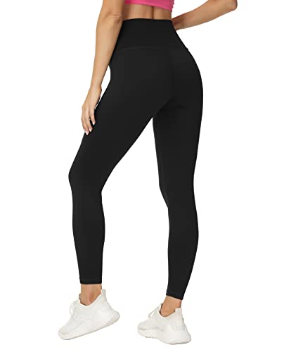 Women's V Cross Waist Yoga Leggings High Waisted Tummy Control Workout Running Pants Black