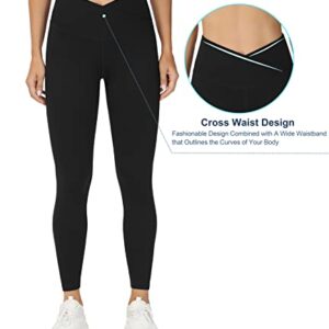 Women's V Cross Waist Yoga Leggings High Waisted Tummy Control Workout Running Pants Black