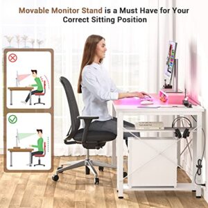 armocity 47 Gaming Computer Desk with LED Lights, Power Outlet and USB, Reversible Laptop Table with Moveable Monitor Stand for Small Spaces, Office, Gaming Room, Pink and White