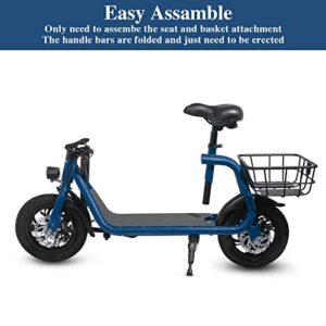 SEHOMY Foldable E Scooter with Adjustable Seat, 2 Wheels Scooters 450W Motor Battery, Lightweight Electric Moped for Adults Commuter - 15.5MPH, 20 Mile Range, Blue, 265lbs