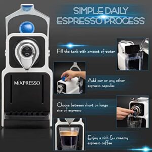 Mixpresso Espresso Machine for Nespresso Compatible Capsule, Single Serve Coffee Maker Programmable Buttons for Espresso Pods, Premium Italian 19 Bar High Pressure Pump 23oz 1400W (White)