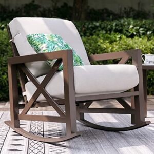 NATURAL EXPRESSIONS Outdoor Patio Rocking Chair, Metal Rocker Chair with 6.5'' Thick Olefin Cushions, Rocking Lawn Chair Rustproof Steel Frame for Outside, Indoor,Backyard,Porch,Poolside