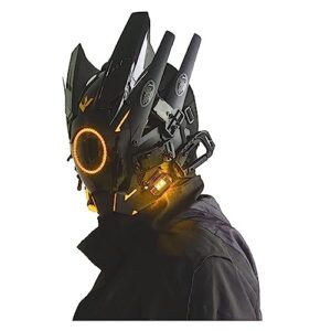 sikadeer cybe𝐫punk helmet mask cosplay, halloween cosplay fit party music festival accessories with light (color : yellow)