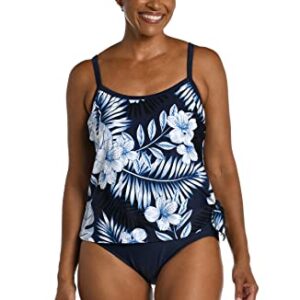 Maxine Of Hollywood Women's Standard Scoop Neck Faux Side Tie One Piece Swimsuit, Indigo//Moonlight Tropics, 16