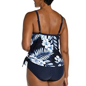 Maxine Of Hollywood Women's Standard Scoop Neck Faux Side Tie One Piece Swimsuit, Indigo//Moonlight Tropics, 16