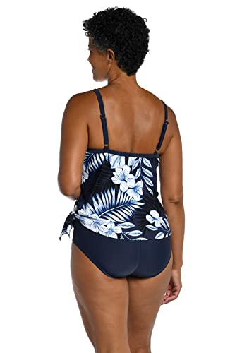 Maxine Of Hollywood Women's Standard Scoop Neck Faux Side Tie One Piece Swimsuit, Indigo//Moonlight Tropics, 16