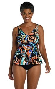 maxine of hollywood women's standard over the shoulder empire tankini swimsuit top, multi//watercolor expressions, 8