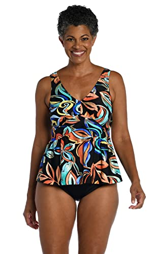 Maxine Of Hollywood Women's Standard Over The Shoulder Empire Tankini Swimsuit Top, Multi//Watercolor Expressions, 8