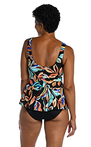 Maxine Of Hollywood Women's Standard Over The Shoulder Empire Tankini Swimsuit Top, Multi//Watercolor Expressions, 8