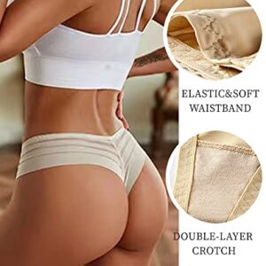 chelectnis Women Thongs Underwear Sexy Lace Bikini Panties Low Rise T Back Seamless Thongs,3 Pack,No Show Stretch Hipster