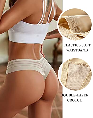 chelectnis Women Thongs Underwear Sexy Lace Bikini Panties Low Rise T Back Seamless Thongs,3 Pack,No Show Stretch Hipster