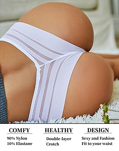 chelectnis Women Thongs Underwear Sexy Lace Bikini Panties Low Rise T Back Seamless Thongs,3 Pack,No Show Stretch Hipster