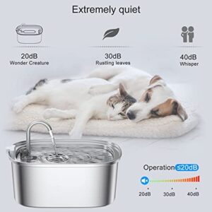 Cat Water Fountain Stainless Steel, 0.8gal/108oz Pet Water Fountain, 3 Replacement Carbon Filters, Automatic Cat Fountain with Quiet Pump Suitable for Cats, Dogs and Multi-pet households (Rectangle)