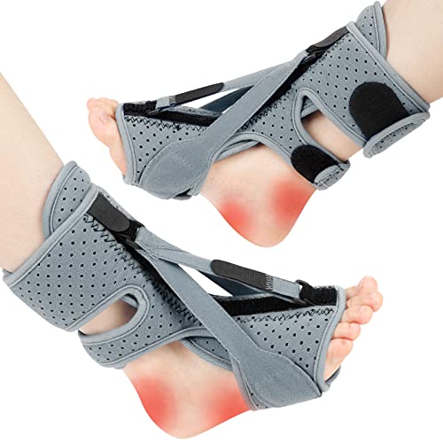 2 Pack Plantar Fasciitis Night Splint, Upgrade 3 Adjustable straps Relief for Women & Men, Brace, Achilles Tendonitis and Foot Drop (Grey)