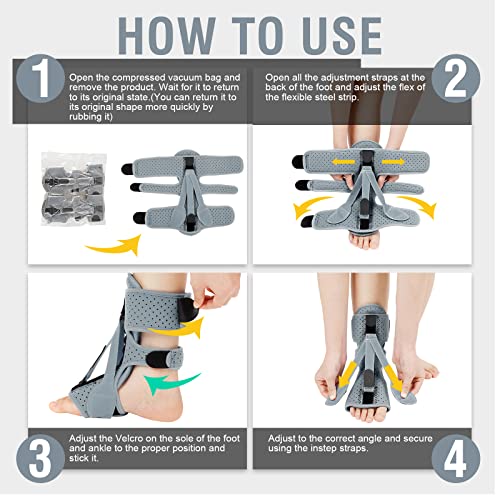 2 Pack Plantar Fasciitis Night Splint, Upgrade 3 Adjustable straps Relief for Women & Men, Brace, Achilles Tendonitis and Foot Drop (Grey)