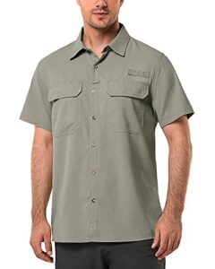 33,000ft men's upf 50+ uv short sleeve hiking fishing shirt quick dry cooling pfg sun protection shirt for travel safari gray green