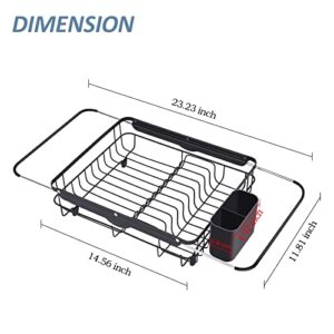 TOOLF Expandable Large Dish Rack, Dish Drying Rack Over The Sink, Adjustable Dish Rack in Sink or On Counter Dish Drainer with Utensil Holder Rustproof for Kitchen