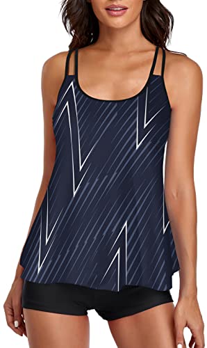 UNIQWETO Tummy Control Tankini Swimsuits for Women's 2 Piece Bikini Long Tank Top with Boyshorts Bathing Suits