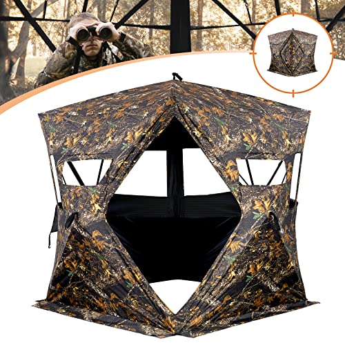 GearOZ Hunting Blind, See Through Ground Blinds for Deer Hunting 3-4 Person Pop Up Tent Turkey Blind for Bow Hunting 270°, Portable Durable Deer Blind for Hog Turkey Duck Hunting