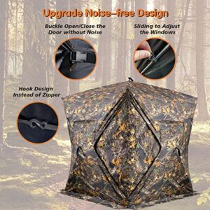 GearOZ Hunting Blind, See Through Ground Blinds for Deer Hunting 3-4 Person Pop Up Tent Turkey Blind for Bow Hunting 270°, Portable Durable Deer Blind for Hog Turkey Duck Hunting