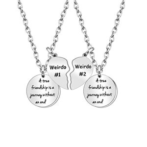 weirdo 1 weirdo 2 necklace friendship for women matching heart pendant weirdo necklace gifts for best friend sister bff gift (a true friendship)