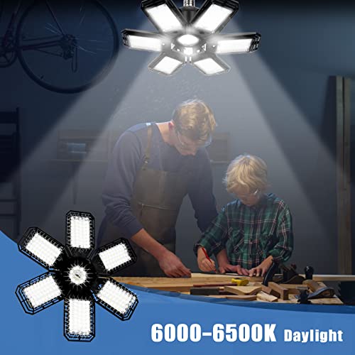 Aoretic LED Garage Lights Bulb 2 Pack -180W, 18000LM 6500K Led Shop Light with 6+1 Deformable Panels, Basement Barn Ceiling Lights, E26/E27 for Warehouse