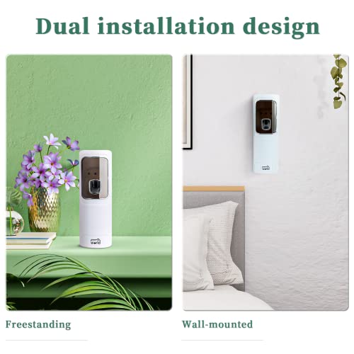 HOUSEHOLD WORLD Automatic Air Freshener Dispenser, LED Display Wall Mount/Freestanding Battery Powered (Not Included) Aerosol Spray Dispenser for Home, Bathroom, Hotel, Office, Commercial (White)