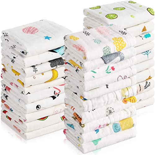 Kenning 30 Pieces Muslin Baby Washcloths for Newborn 10”x10” Soft Absorbent Muslin Burp Cloths Wash Clothes Baby Face Towels for Toddler Boy Girl Shower Gift Baby Registry