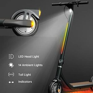 Atomi Alpha Electric Scooter Adults, 650W Motor Electric Scooter with 25 Miles Long Range, 19 Mph Speed, Colorful Ambient Lights, Combination Lock, Smart App, Folding Portable Adults Electric Scooter
