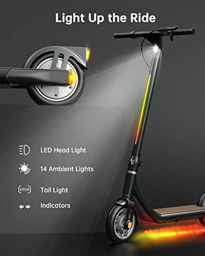 Atomi Alpha Electric Scooter Adults, 650W Motor Electric Scooter with 25 Miles Long Range, 19 Mph Speed, Colorful Ambient Lights, Combination Lock, Smart App, Folding Portable Adults Electric Scooter