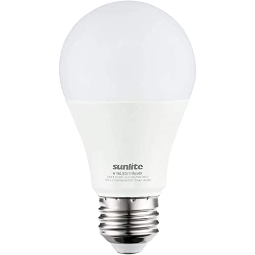 Sunlite 80881-SU LED A19 Standard Light Bulb, 11 Watts (75W Equivalent), 1100 Lumens, Medium Base (E26), Dimmable, UL Listed, Energy Star, 5000K Daylight, 1 Count