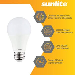 Sunlite 80881-SU LED A19 Standard Light Bulb, 11 Watts (75W Equivalent), 1100 Lumens, Medium Base (E26), Dimmable, UL Listed, Energy Star, 5000K Daylight, 1 Count