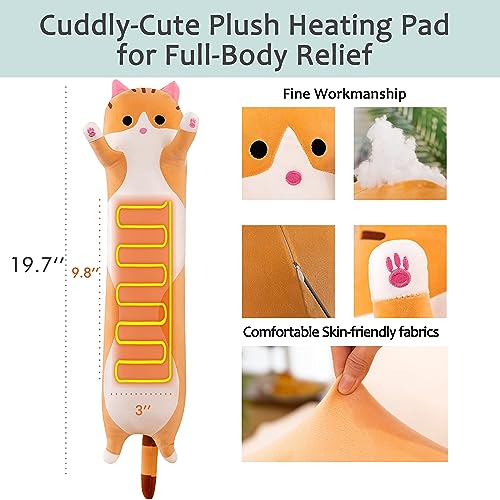 CRIMMY Heating Pad for Menstrual Cramps Period & Neck Shoulder Pain Relief, Portable Cuddly 19.7" Plush Cat with a Hot Soft Belly USB Powered, Gift for Daughter Girlfriend Wife (Brown)