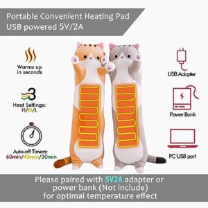 CRIMMY Heating Pad for Menstrual Cramps Period & Neck Shoulder Pain Relief, Portable Cuddly 19.7" Plush Cat with a Hot Soft Belly USB Powered, Gift for Daughter Girlfriend Wife (Brown)
