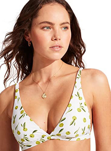 Seafolly Women's Standard Longline Triangle Bikini Top Swimsuit with Adjustable Straps, Summer Crush Soft Olive, 6