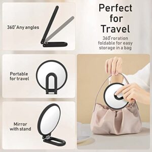 CLSEVXY Magnifying Handheld Mirror Double Sided, 1X 15X Magnification Hand Mirror, Travel Folding Held Adjustable Rotation Pedestal Makeup Desk Vanity