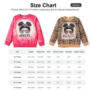 PATPAT Kid Girl's Outfits Cartoon Tie Dyed/Leopard Print Pullover Sweatshirt Long Sleeve Shirt, Hot Pink, 7-8 Years