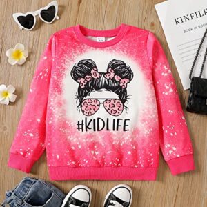 PATPAT Kid Girl's Outfits Cartoon Tie Dyed/Leopard Print Pullover Sweatshirt Long Sleeve Shirt, Hot Pink, 7-8 Years