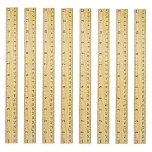ruler 12 inch wooden rulers for kids, 8 packs bulk rulers with centimeters and inches, metric wood ruler for students drafting school teacher classroom supplies, 2 scales