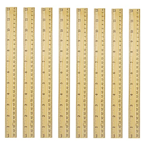 Ruler 12 Inch Wooden Rulers for Kids, 8 Packs Bulk Rulers with Centimeters and Inches, Metric Wood Ruler for Students Drafting School Teacher Classroom Supplies, 2 Scales