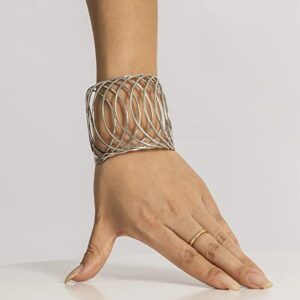 kercisbeauty cyberpunk silver cuff bangle bracelet open wide wire one size wristband hand chain for women girls (silver)