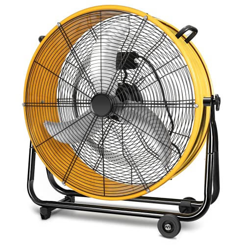 Heavy Duty Metal Industrial Drum Fan, 3 Speed Floor Fan for Warehouse, Workshop, Factory and Basement - High Velocity, Yellow