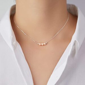 Dainty Pink Pearl 925 Sterling Silver Choker Collar Necklace Handmade With 3 Real Pink Pearls Jewelry Necklace Cable Chain Gifts for Women Teen Girls Mother Friends Best Graduation Gifts for Her