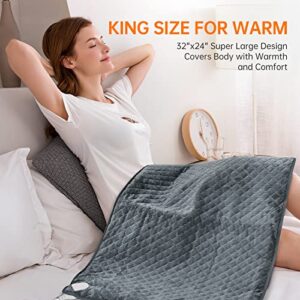 Heating Pad for Back, Neck, Shoulder Pain, 32''x24'' King Size Electric Heat Pad Fast-Heating 6 Temperature Level, 8 Timer Modes, Auto Shut Off, Ultra Soft Machine Washable