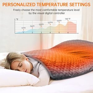 Heating Pad for Back, Neck, Shoulder Pain, 32''x24'' King Size Electric Heat Pad Fast-Heating 6 Temperature Level, 8 Timer Modes, Auto Shut Off, Ultra Soft Machine Washable