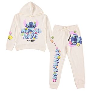 disney lilo & stitch clothing set, sweatshirt hoodie and jogger, 2-piece outfit set - girls sizes 4-16 ivory